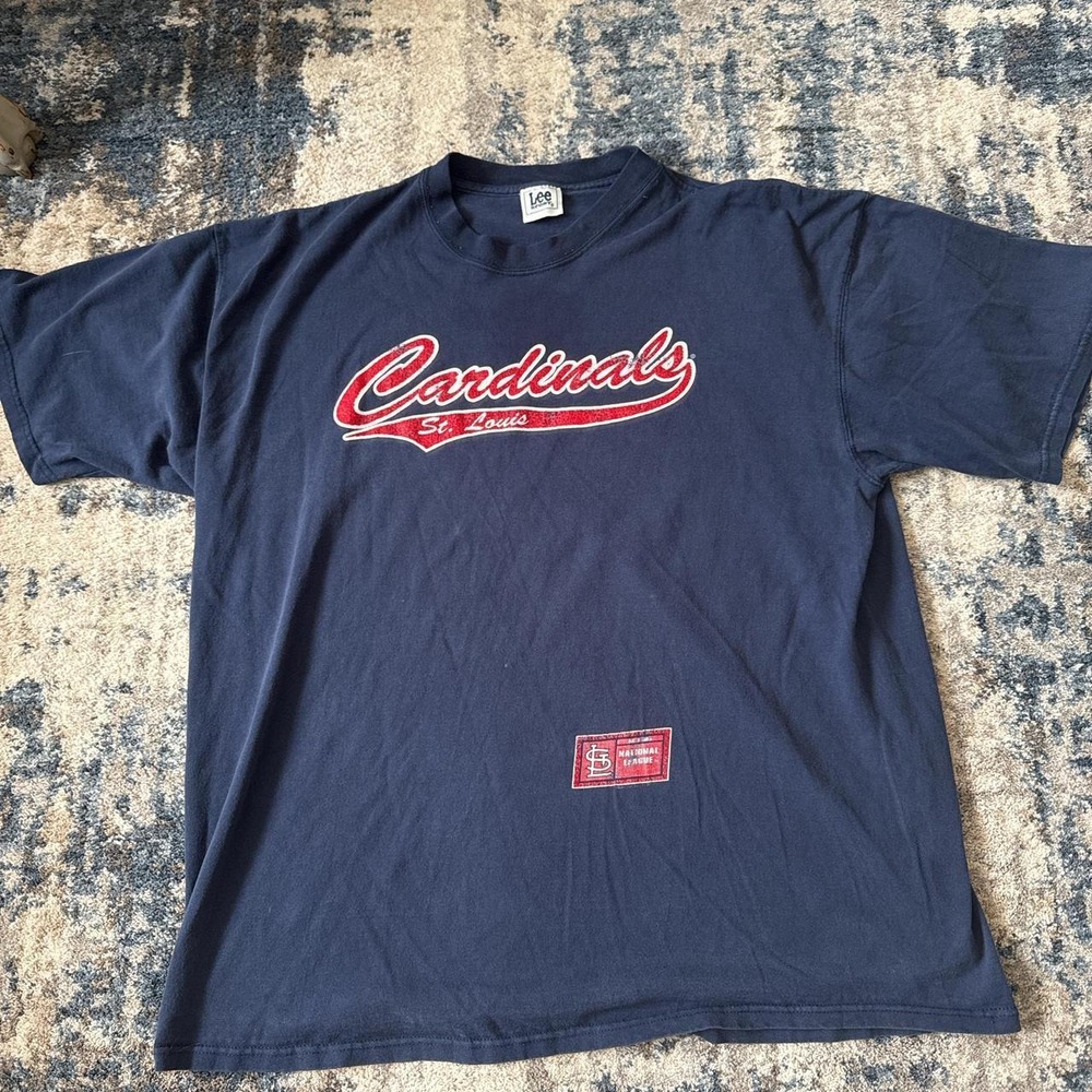 Vintage Lee Sport St Louis Cardinals T-Shirt Navy Blue Red Mens 2XL 80s MLB